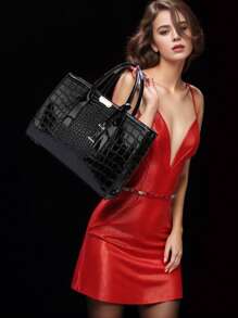 New Arrival Crocodile Pattern Handbag With Accessories, Bag For Women Elegant, Eye-Catching Work Bags For Women - Black - View 4