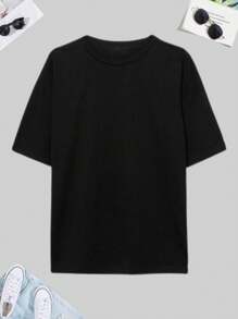 Playera Camiseta, Unicolor, Básicos, Hombros caidos, cuello redondo - Negro - Ver 4