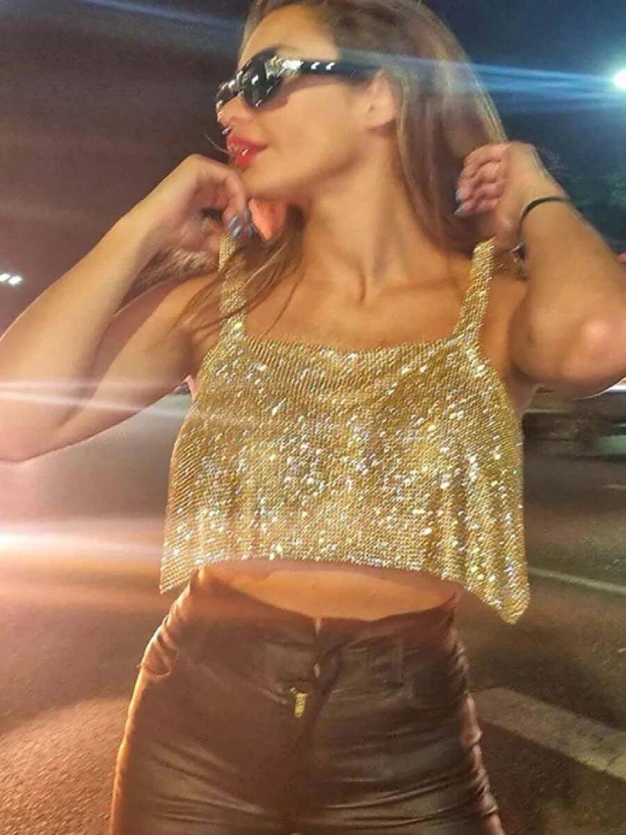 Rhinestone TOP. - Gold - View 1