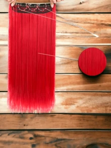 Cortina de extensiones  de cabello liso fibra natural con clip - Rojo - Ver 3