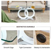 Rectangle Glass Coffee Table, Modern Clear Tempered Glass Top Coffee Table For Living Room - 白色 - 查看 7