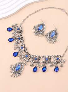 1pc Stylish Retro  Teardrop Pendant Exaggerated Necklace And 1pair Vintage Teardrop Shape Women's Earrings Jewelry Set For Women - Women's Jewelry Set - View 7