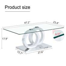 Rectangle Glass Coffee Table, Modern Clear Tempered Glass Top Coffee Table For Living Room - 白色 - 查看 4