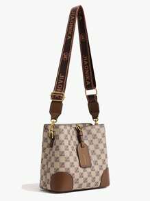 Checkered Pattern Bucket Bag, Vintage Style Shoulder Bag, Crossbody Bag For Women,Gift For Mom - View 5