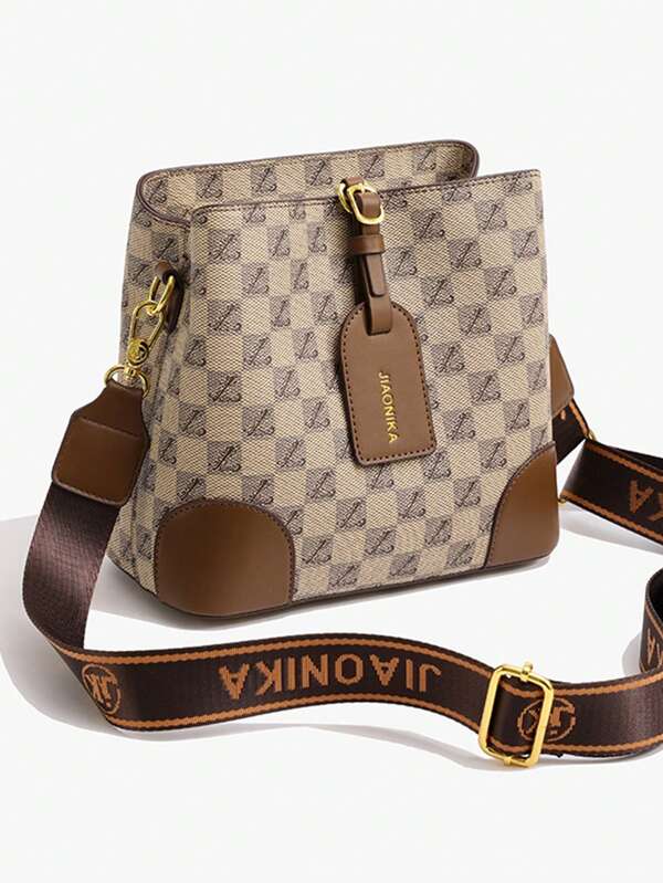 Checkered Pattern Bucket Bag, Vintage Style Shoulder Bag, Crossbody Bag For Women,Gift For Mom