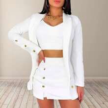 Vestido corto cruzado manga corta falda fluida - Blanco - Ver 2