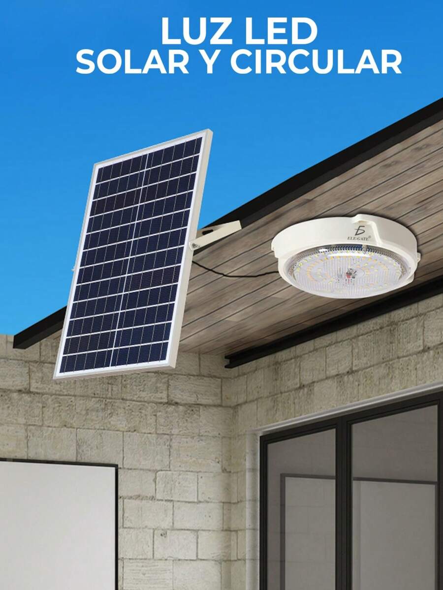 Ele-gate Lampara Solar Led Circular con Control Remoto Pared Exterior - Blanco - Ver 1