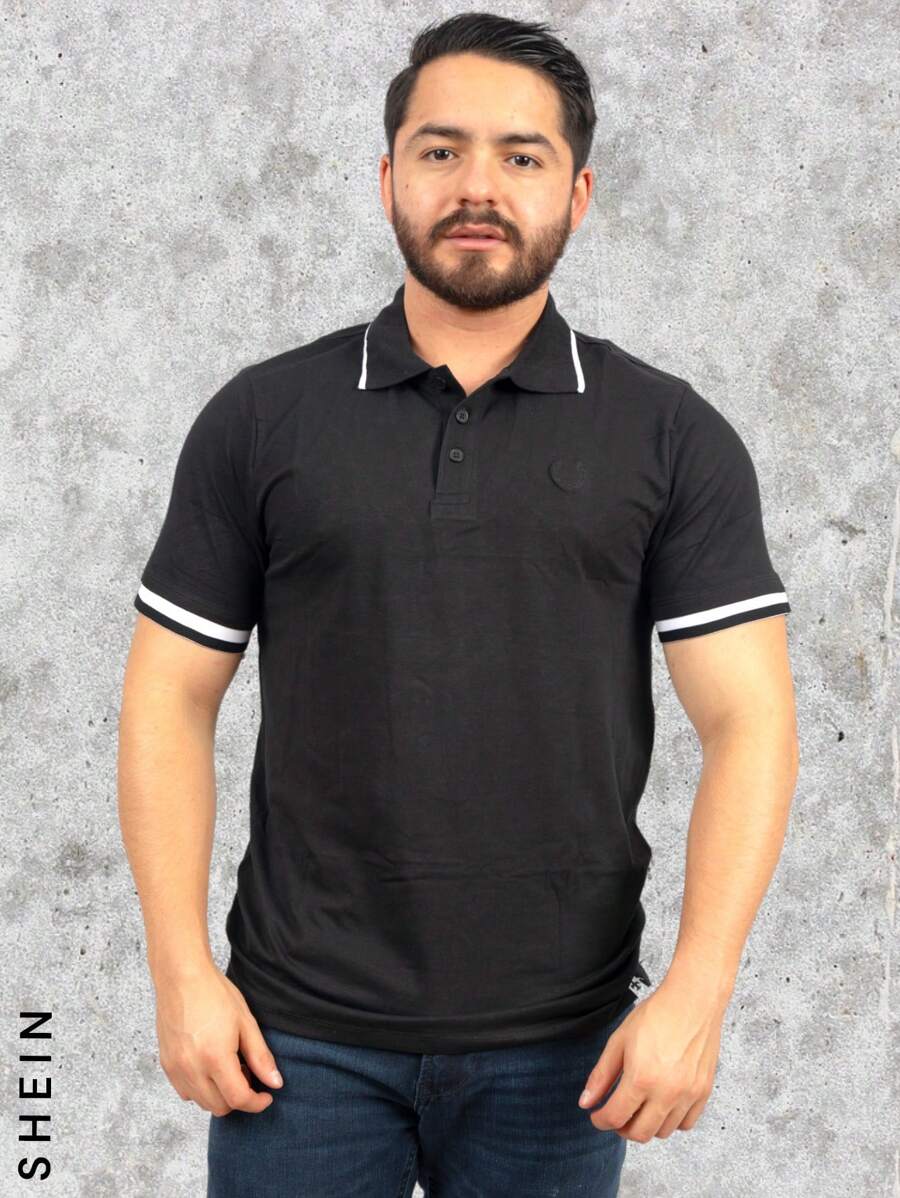 PLAYERA CAMISA TIPO POLO HOMBRE DETALLE EN PUÑOS Y CUELLO