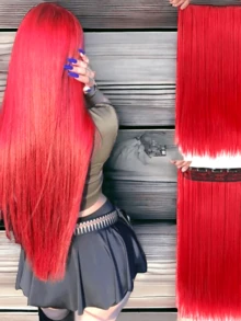 Cortina de extensiones  de cabello liso fibra natural con clip - Rojo - Ver 2