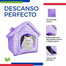 Casa cama cueva para perro, gato o mascota. Cama cómoda de peluche para interiores cachorros y perros de raza pequeña. - Morado - Ver 5