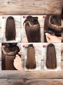 Cortina de extensiones  de cabello liso fibra natural con clip - Negro - Ver 5