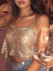 Rhinestone TOP. - Gold - View 2