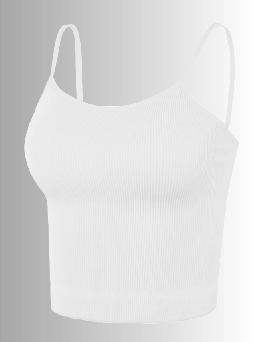 Top tank blusa de mujer canalé de tirantes estampado liso crop básico varios colores - Blanco - Ver 1