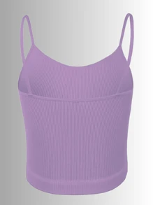 Top tank blusa de mujer canalé de tirantes estampado liso crop básico varios colores - Lila Púrpura - Ver 4