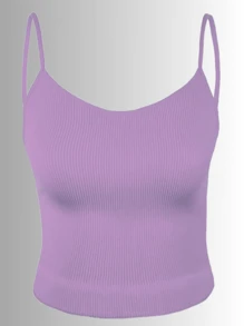 Top tank blusa de mujer canalé de tirantes estampado liso crop básico varios colores - Lila Púrpura - Ver 1