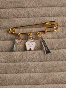 1入時尚牙膏牙刷和珐琅牙形胸針,適用於女士,牙科醫生禮物 - 彩色 - 查看 3