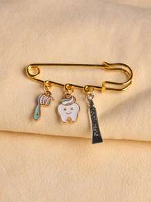 1入時尚牙膏牙刷和珐琅牙形胸針,適用於女士,牙科醫生禮物 - 彩色 - 查看 1