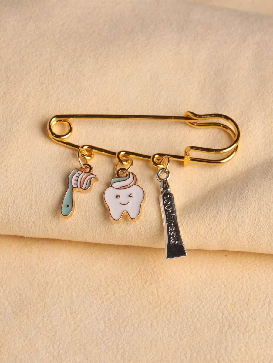 1入時尚牙膏牙刷和珐琅牙形胸針,適用於女士,牙科醫生禮物 - 彩色 - 查看 1