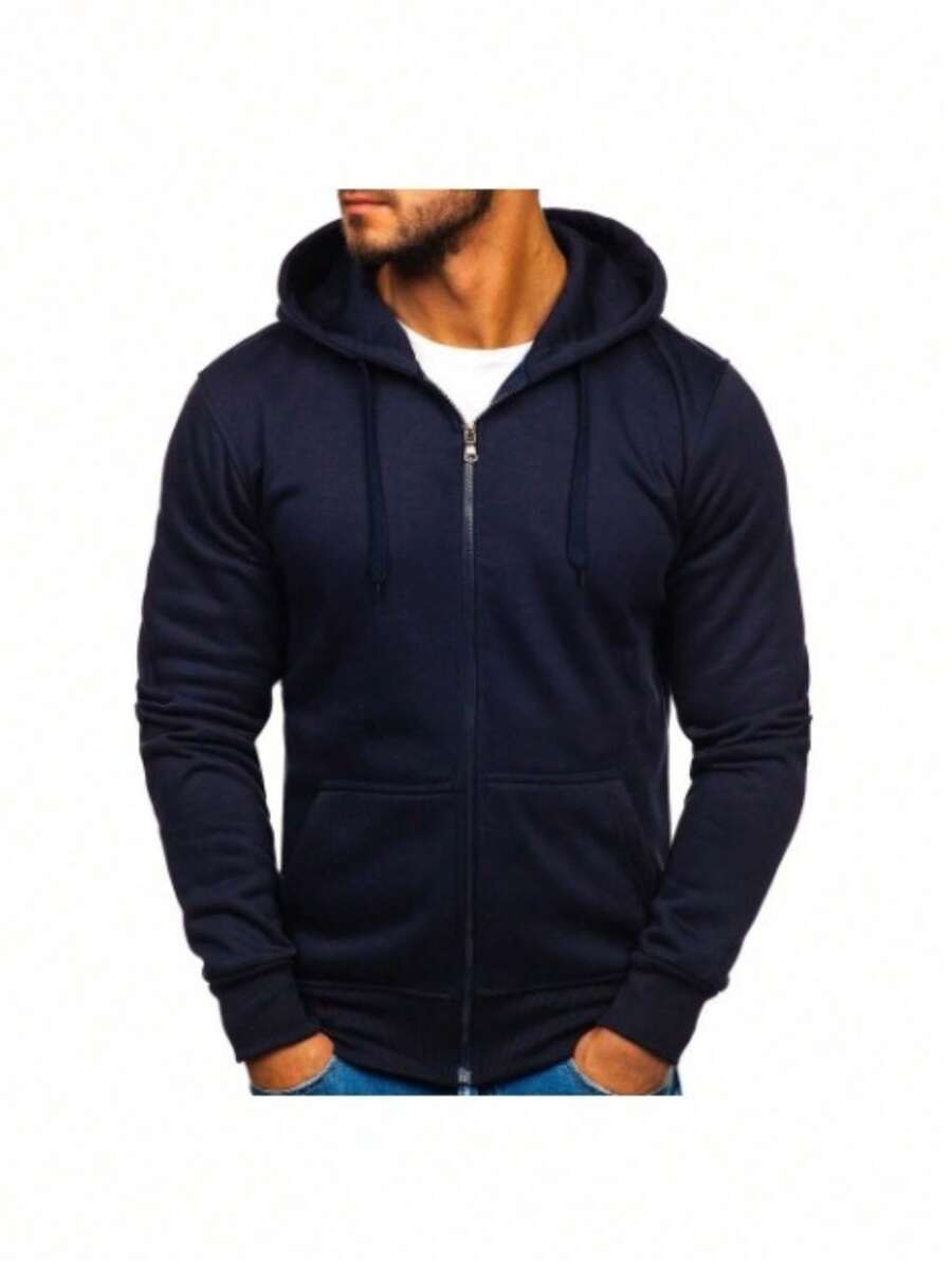 Blusa De Frio Casaco Moletom Masculina Com Ziper e Capuz Liso Várias Cores Preço de Revenda Promoção Relâmpago - Azul Marinho - Visão 1