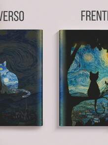 Caderno Sketchbook A5 capa dura caderno de desenho GATOS DA ARTE - GATO NA NOITE - Visão 2
