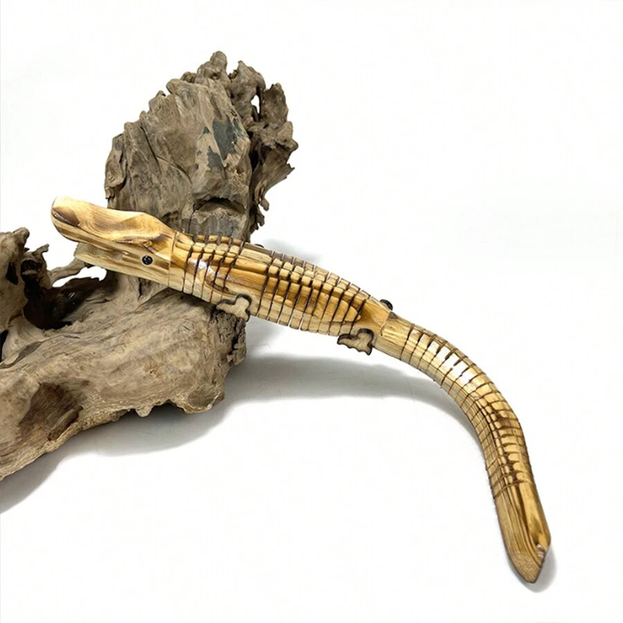 Wooden Alligator Handicraft Animal Figurine - Brown - View 1