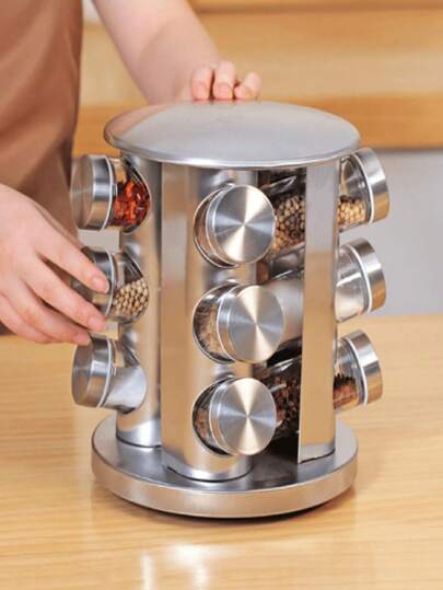 Especiero Giratorio Organizador de Especias Condimentos Hierbas Carrusel de Frascos con 12 Tarros Cristal 360 grados Especieros para Hogar Cocina