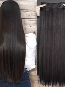 Cortina de extensiones  de cabello liso fibra natural con clip - Negro - Ver 2