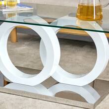 Rectangle Glass Coffee Table, Modern Clear Tempered Glass Top Coffee Table For Living Room - 白色 - 查看 11
