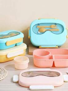 TUPPER Y CUBIERTOS, CAJA PARA ALMUERZO, ENSALADA, FRUTA, 4 DIVISIONES, ANTI DERRAMES, GRAN CAPACIDAD, TUPPER GRANDE.