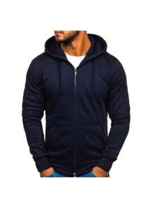 Blusa De Frio Casaco Moletom Masculina Com Ziper e Capuz Liso Várias Cores Preço de Revenda Promoção Relâmpago - Azul Marinho - Visão 2