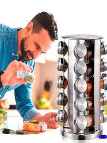 Rotating Spice Rack Spice Organizer Condiments Herbs Jar Carousel With 20 Glass Jars 360 Degrees Spice Racks For Home Kitchen - 銀色 - 查看 2