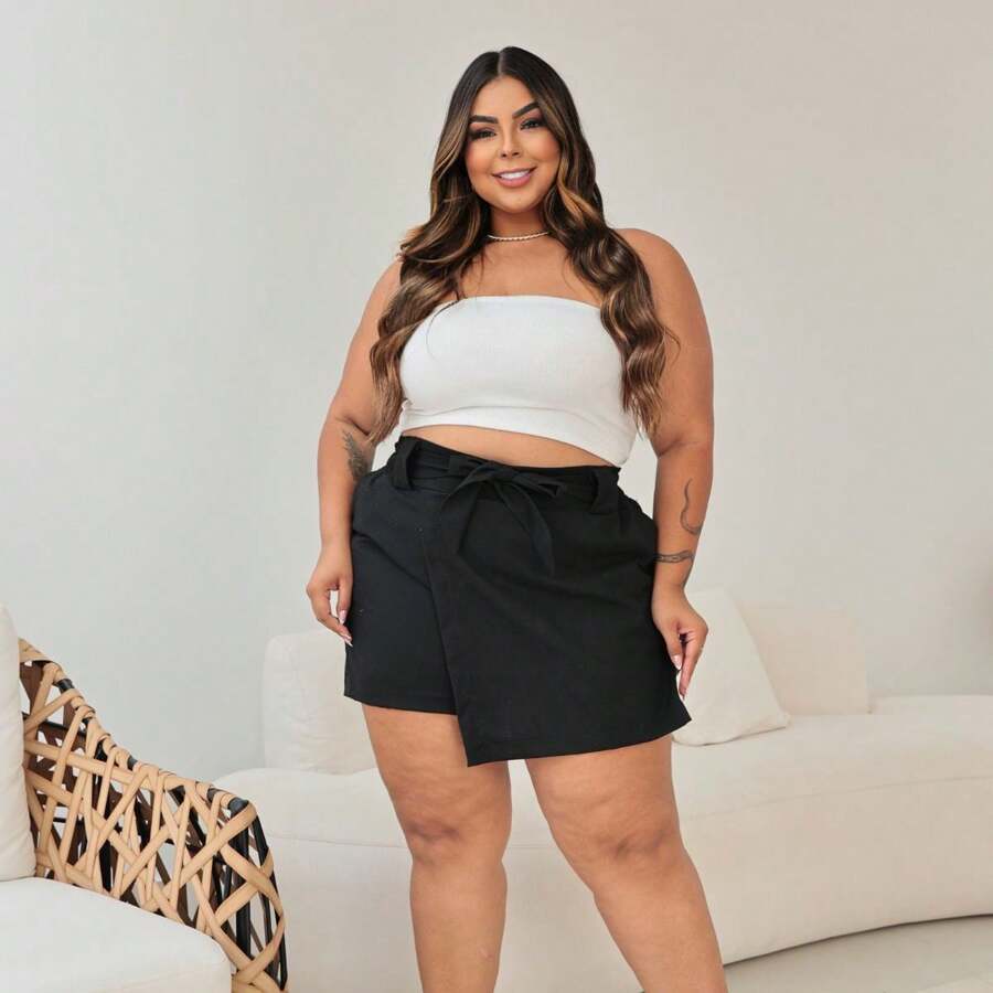 Plus Size Shorts - 黑色 - 查看 1