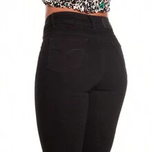 P J PINEDA JEANS Pantalon capri Jeans de Mezclilla Denim Stretch para Mujer de Cintura Alta Ajustado casual y semi formal a la pantorrilla - Negro - Ver 9