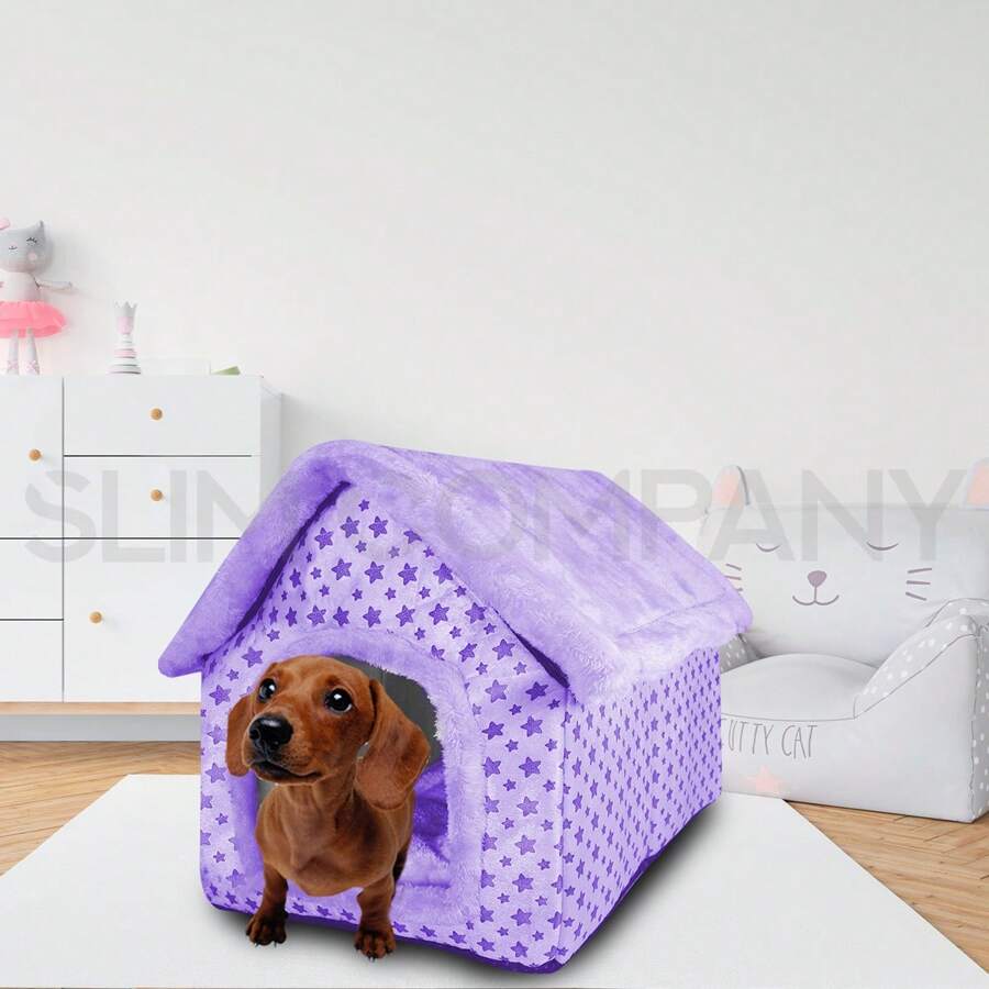 Casa cama cueva para perro, gato o mascota. Cama cómoda de peluche para interiores cachorros y perros de raza pequeña. - Morado - Ver 1