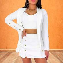 Vestido corto cruzado manga corta falda fluida - Blanco - Ver 4