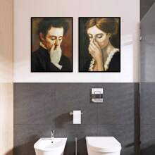 2pcs Unframed Funny Bathroom Canvas Wall Art, Lady Classical Painting Vintage Wall Art, Toilet Humor Bathroom Wall Decor, Funny Bathroom Decor, Vintage Midcentury Style Poster Print Wall Decor, Bathroom Decor Wall Art Gifts Birthday Graduation