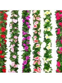1 Guia de 16 Rosas. Hermosa Guía Flor Artificial de 2.2 metros con 16 Flores. Lindo Arreglo Florar para Decoración de Hogar, Habitación, Oficina, Patio, Negocio, Interiores y Exteriores. - Champán - Ver 4