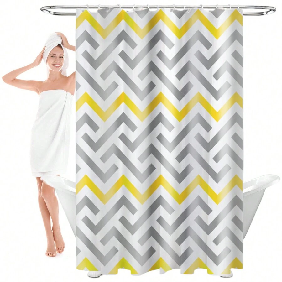 ¡PRECIO DE MANUFACTURA! Cortina De Baño con estampados de rayas Impermeable Antihongo 180*180cm + 12 ganchos - Multicolor - Ver 1