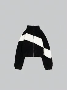 Chamarra linda para dama tela suave y de borrega - Negro - Ver 7