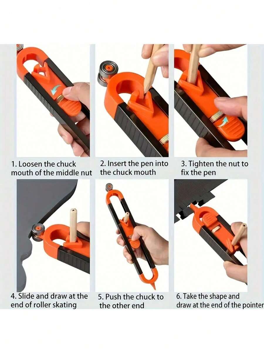 1 Set Woodworking Contour Gauge, With Locking Profile Clasp, Adjustable Curved Measuring Tool For Asymmetric Shapes - Red - View 1