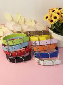 Pet Supplies For Medium And Small Dogs, Punk Style Pu Leather Multicolor Dog Collar - Hot Pink - View 3
