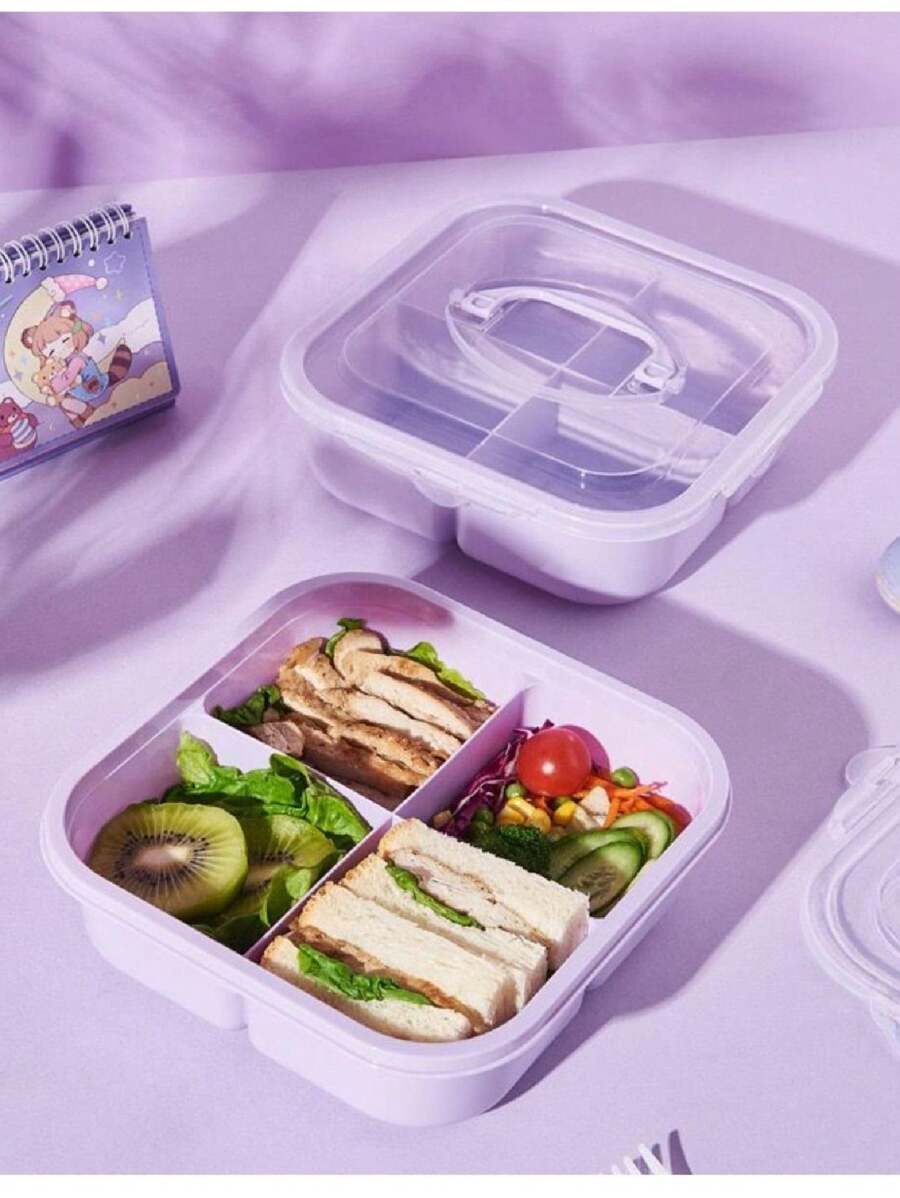 TUPPER/CONTENEDOR PARA COMIDA, FRUTA, ENSALADA, 4 DIVISIONES. - Morado - Ver 1