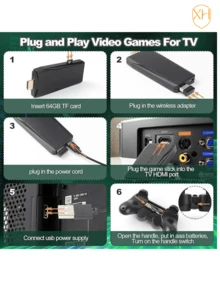 XH Consola de Juegos M8 Retro Inalámbrica 64G,más de 10000 Juegos Integrados, Salida  TV Videojuegos, con Controladores Inalámbricos Duales de 2.4 G - Multicolor - Ver 6