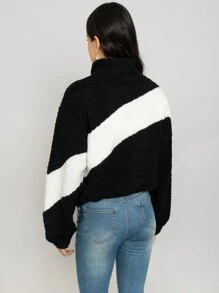 Chamarra linda para dama tela suave y de borrega - Negro - Ver 6