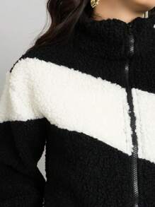 Chamarra linda para dama tela suave y de borrega - Negro - Ver 3