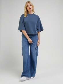 Raglan Sweat In Deep Waters Sweatshirt Grey Sweater Women Clothes - Blue - View 3