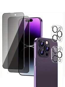 2 包隐私屏幕保护膜适用于 iPhone 15 16 14 13 Pro Max+ 2 包相机镜头保护膜隐私屏幕保护膜，[9H 硬度]-[黑色] - 黑色 - 查看 1