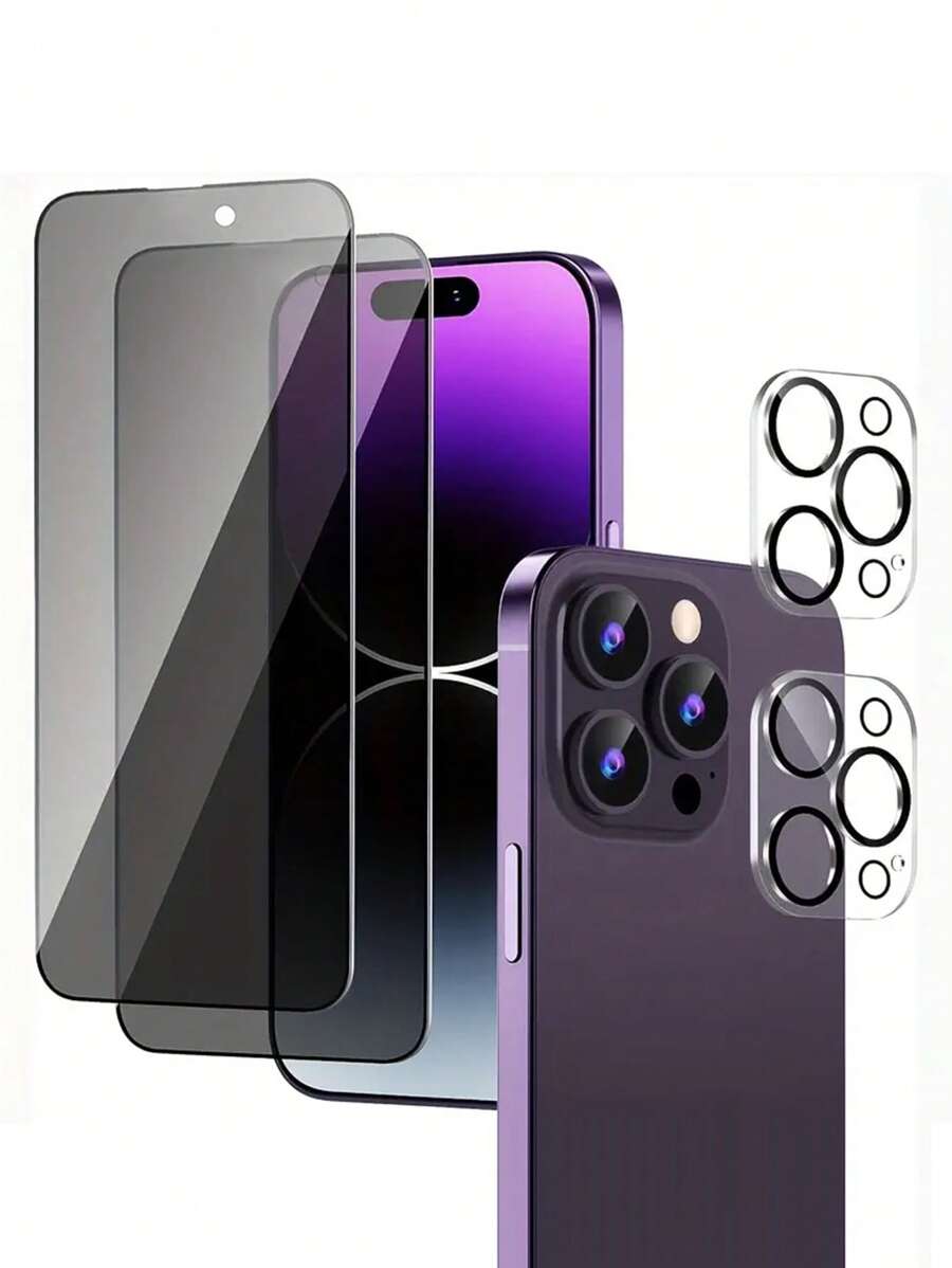 2 包隐私屏幕保护膜适用于 iPhone 15 16 14 13 Pro Max+ 2 包相机镜头保护膜隐私屏幕保护膜，[9H 硬度]-[黑色] - 黑色 - 查看 1