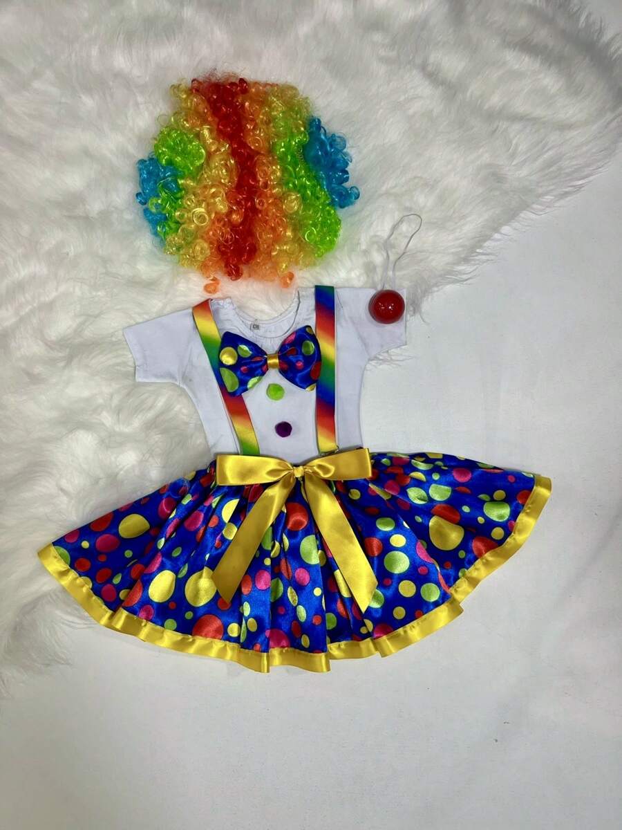 Disfraz de Payasita Niña con Leotardo Falda Tirantes Moño y Peluca - Azul - Ver 1