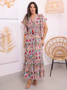 VESTIDO LONGO SEDA INDIANA FLORAL - Rosa Bebê - Visão 3